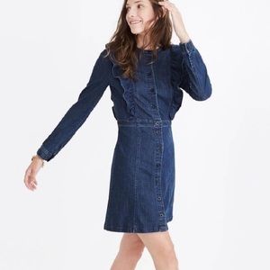 Madewell |‎ Denim Ruffle Button Front Mini Dress Size 0